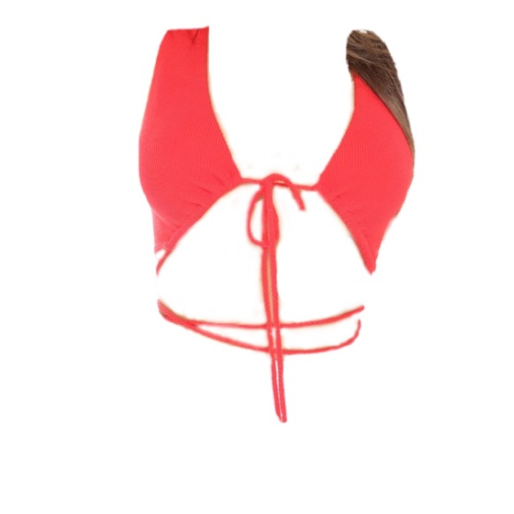 Red lace up crop top